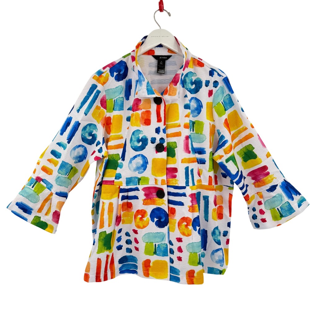 Ali Miles Womens 1X Abstract Watercolor blazer lagenlook Art To Wear